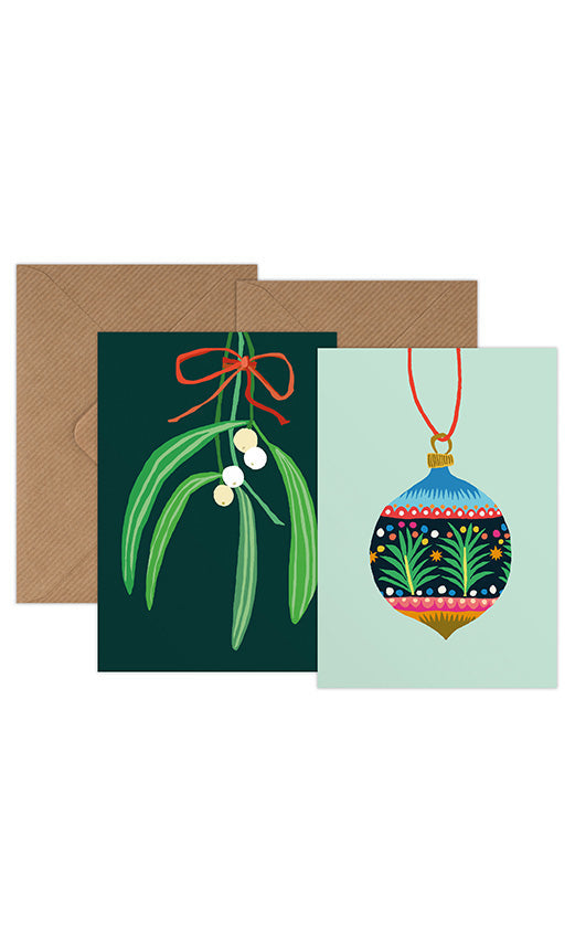 Christmas Mini Card Pack - Bundle of 6 Mistletoe & Bauble
